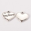 Wedding Theme Antique Silver Tone Tibetan Style Heart with Ring Bearer Rhinestone Charms X-TIBEP-N005-15C-1