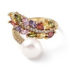 Colorful Cubic Zirconia Wheat with Natural Pearl Open Cuff Ring RJEW-F134-04G-3