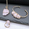 Wire Wrapped Nuggets Natural Rose Quartz Pendant Necklace & Cuff Bangle & Rings Sets FS-WG99384-04-1