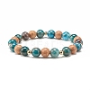 Natural Apatite & Wood Round Beads Stretch Bracelets Set BJEW-JB07165-01-7