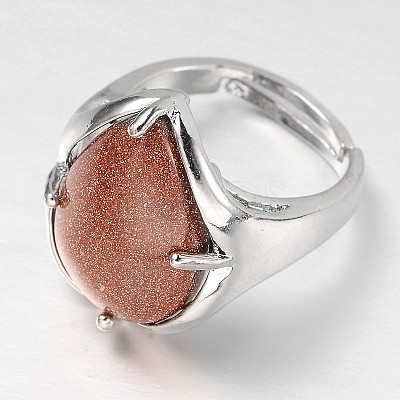 Teardrop Platinum Tone Brass Gemstone Adjustable Wide Band Rings RJEW-L062-02H-1