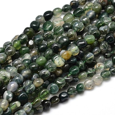 Natural Moss Agate Nuggets Beads Strands X-G-J335-06-1