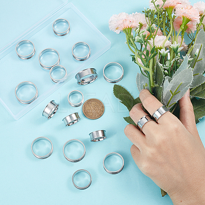 18Pcs 9 Size 201 Stainless Steel Grooved Finger Ring Settings STAS-UN0049-69P-1