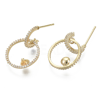 Brass Micro Pave Cubic Zirconia Stud Earring Findings KK-R136-062-NF-1