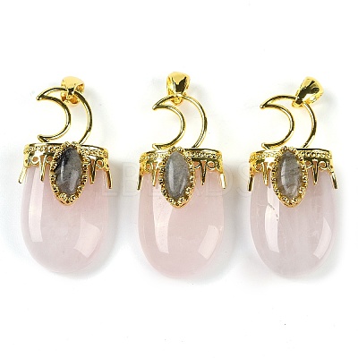 Natural Rose Quartz Pendants G-L524-17G-09-1