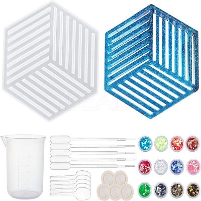 Hollow Hexagon DIY Cup Mats Silicone Molds DIY-OC0003-13-1