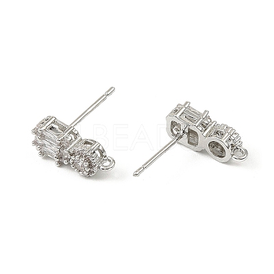 Brass Micro Pave Clear Cubic Zirconia Stud Earring Findings KK-C107-06P-1