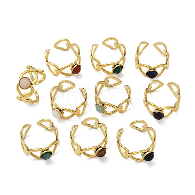 316 Stainless Steel with Natural Mixed Gemstone Cuff Rings RJEW-Z098-01G-01-1