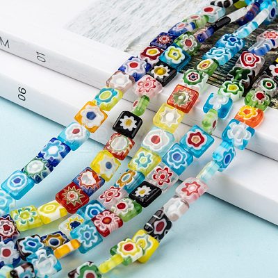 Square Handmade Millefiori Glass Beads LK-R004-52-1