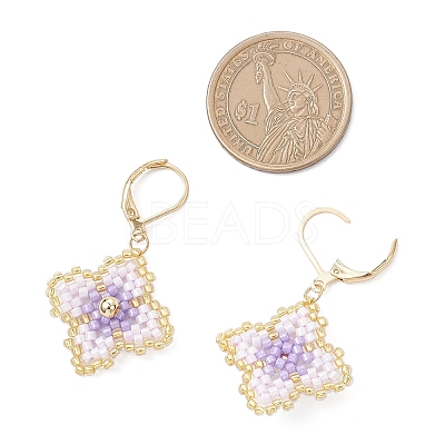 Handmade Glass Seed Beads Flower Leverback Earrings EJEW-MZ00578-02-1