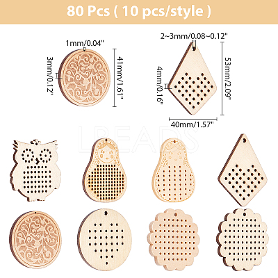 80Pcs 8 Style Doll Wooden Pendants WOOD-AR0001-07-1