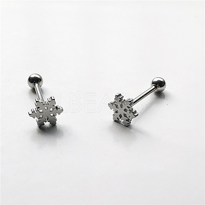 316L Surgical Stainless Steel Snowflake Straight Barbell 15 Gauge Piercing Tongue Rings for Women Men FS-WGAECD9-01-1