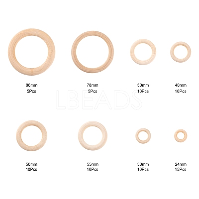 75Pcs 8 Style Unfinished Wood Linking Rings WOOD-LS0001-26-1
