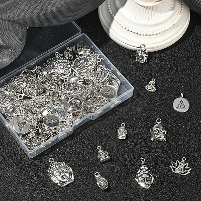 100Pcs 10 Styles Tibetan Style Zinc Alloy Charms TIBEP-CJ0003-08-1