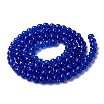 Spray Painted Blue Crackle Glass Round Beads Strands X-CCG-Q001-8mm-14-1