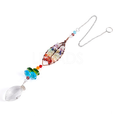 1Pc Wire Wrapped Alloy & Natural Mixed Stone Chips Tree of Life Hanging Suncatchers HJEW-TA0001-45C-1