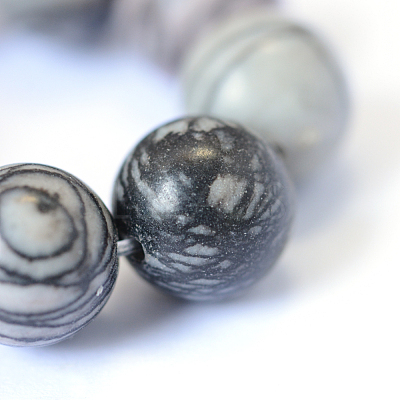 Natural Black Silk Stone/Netstone Round Bead Strands X-G-E334-8mm-05-1
