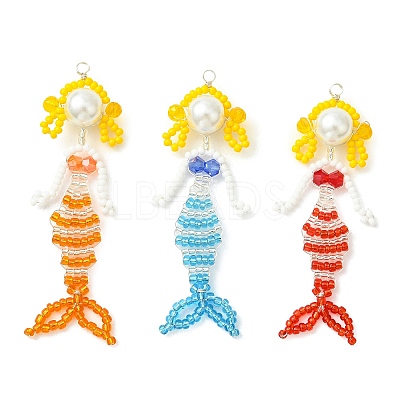 Copper Wire Wrapperd Glass Seed Beads Big Pendants PALLOY-MZ01442-1