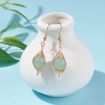 Natural Green Aventurine Braided Dangle Earring EJEW-JE04845-03-1