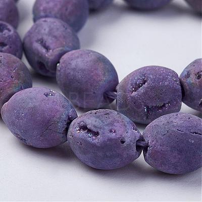 Electroplated Natural Druzy Geode Agate Bead Strands G-P251-E03-1
