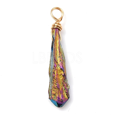 Electroplated Raw Rough Natural Quartz Crystal Copper Wire Wrapped Pendants PALLOY-JF02411-01-1