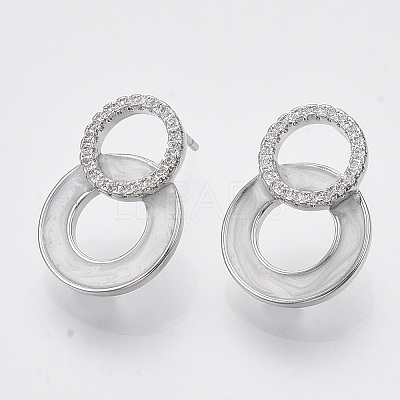 Brass Micro Pave Clear Cubic Zirconia Stud Earring Findings KK-T054-40P-NF-1