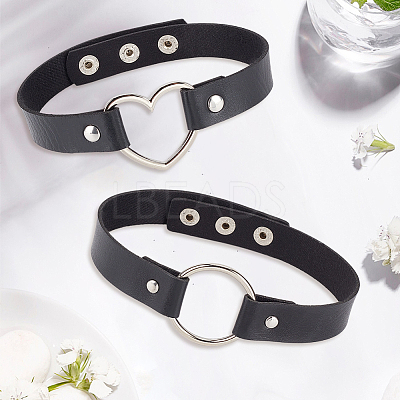 2Pcs 2 Styles Punk Rock Style PU Leather Necklaces NJEW-CL0001-27-1