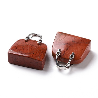 Natural Red Jasper Brass Pendants KK-E274-01P-019-1