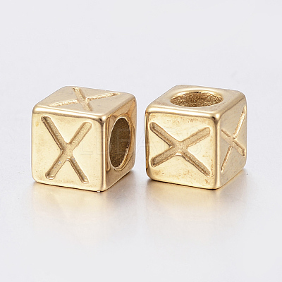 304 Stainless Steel Large Hole Letter European Beads STAS-H428-01G-X-1