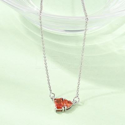 Brass Pave Cubic Zirconia Rectangle and Heart Pendant Cable Chain Necklaces KK-CBAB173-04P-11-1