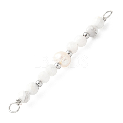 Faceted Round Natural Howlite & Rainbow Moonstone & Potato Natural Cultured Freshwater Pearl Beaded Connector Charms PALLOY-JF03532-04-1