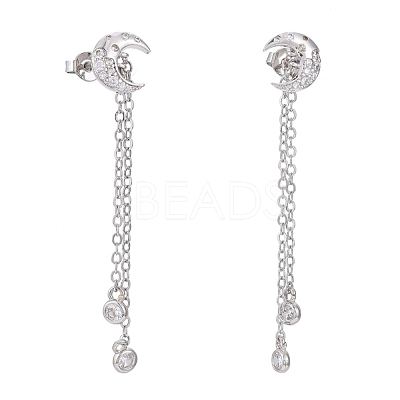 Brass Micro Pave Clear Cubic Zirconia Dangle Stud Earrings EJEW-K083-16P-1