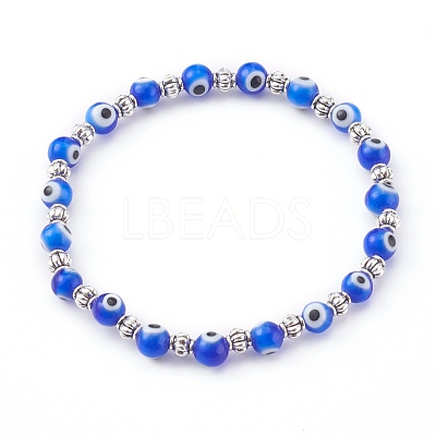 Handmade Round Evil Eye Lampwork Beaded Stretch Bracelets X-BJEW-JB05974-02-1
