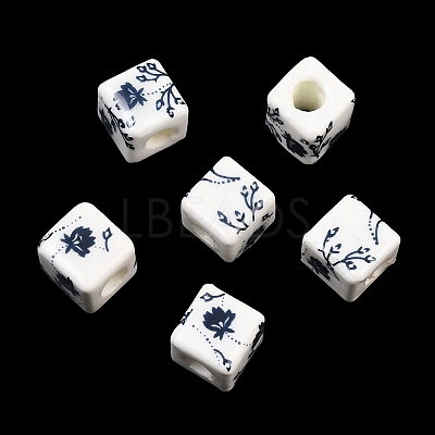 Floral Printed Porcelain Beads X-PORC-Q161-6-1