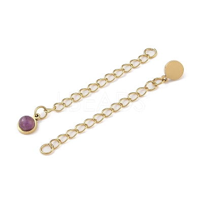 Ion Plating(IP) 316 Surgical Stainless Steel Curb Chain Extender with Natural Amethyst Round Charm STAS-A097-01G-16-1