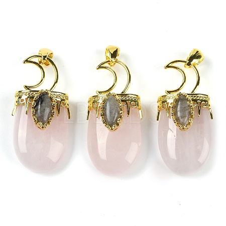 Natural Rose Quartz Pendants G-L524-17G-09-1