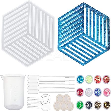 Hollow Hexagon DIY Cup Mats Silicone Molds DIY-OC0003-13-1