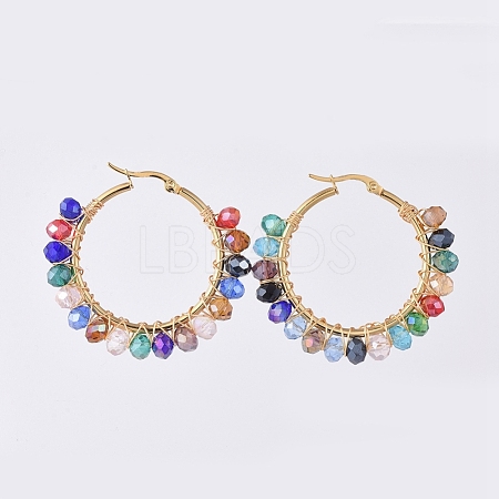 Electroplate Glass Faceted Rondelle Hoop Earrings X-EJEW-JE04021-03-1