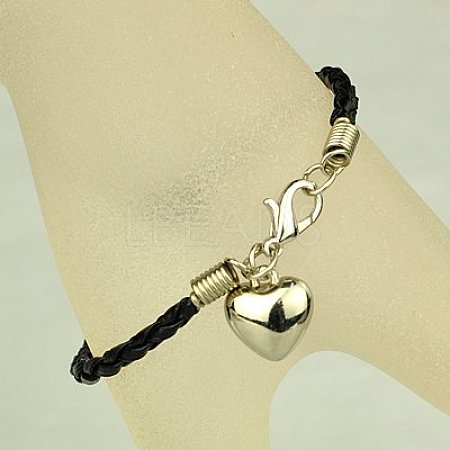 PU Leather Braided Charm Bracelets BJEW-JB00785-09-1