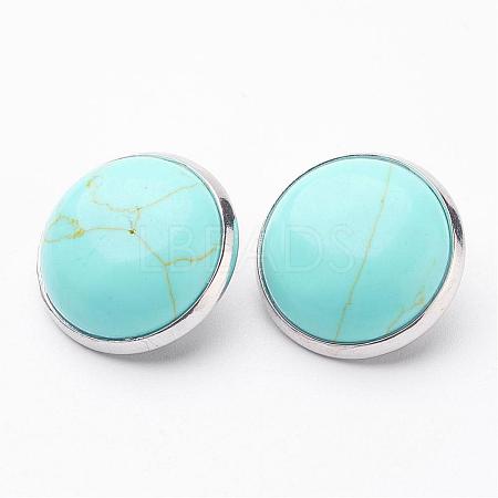Synthetic Turquoise Brass Clip-on Earrings EJEW-A051-A014-1