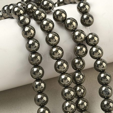 Natural Gold Pyrite/Golden Pyrite Beads Strands G-G459-B01-8mm-1