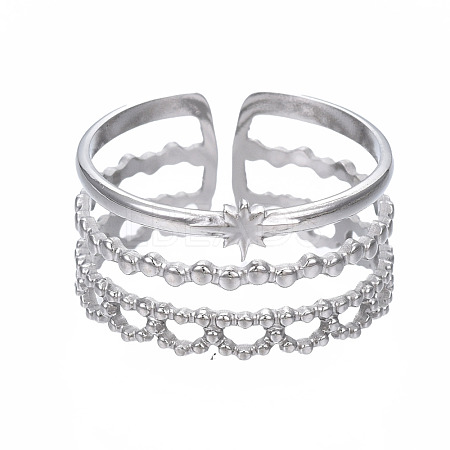 Non-Tarnish 304 Stainless Steel Star Open Cuff Ring RJEW-T023-94P-1
