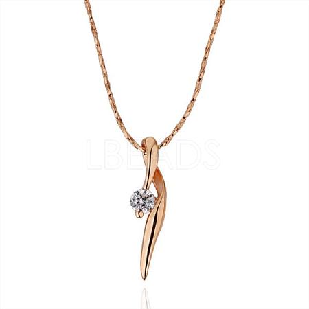 Simple Real Rose Gold Plated Eco-Friendly Tin Alloy Cubic Zirconia Necklaces For Women NJEW-BB13806-RG-1