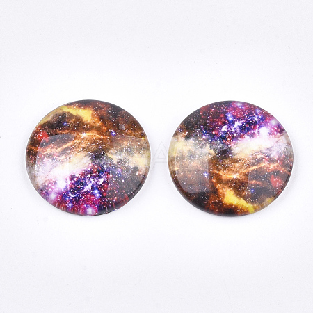 Starry Sky Pattern Printed Glass Cabochons X-GGLA-N004-25mm-D52-1