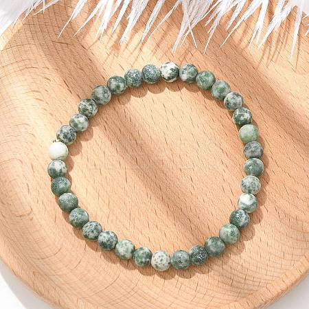 Natural Green Spot Jasper Bead Stretch Bracelets X-BJEW-K212-A-017-1