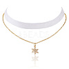 Brass Micro Pave Clear Cubic Zirconia Snowflake Pendant Single Face White Velvet Ribbon & Brass Chain Double Layered Choker Necklaces NJEW-TAC0037-2