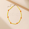Bohemian Daisy Flower Glass Seed Beaded Necklaces with Alloy End Chains FS-WGC49A6-16-1