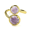 Round Natural Amethyst Open Cuff Rings RJEW-C087-02G-03-2