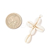 2Pcs 2 Colors Natural Cowrie Shell Beaded Cross Pendants PALLOY-JF03938-2