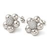 Flower Rack Plating Brass Micro Pave Cubic Zirconia Stud Earrings for Women EJEW-O001-06P-1